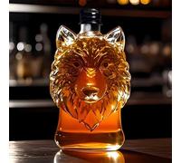 Bouteille de Whisky en Forme Tête Loup 3D Carafe Verre Animal Gravé Distributeur Liqueur À Vin Vide Créative pour Statues D'ornements Maison Bar (320 Ml)