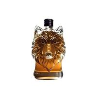 Bouteille de Whisky en Forme Tête Loup 3D Carafe Verre D'animal Gravé À Vin Vide Créative Distributeur Liqueur Statues D'ornements pour Bar la Maison (320 Ml)