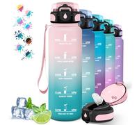 Bouteille d'eau 1 l Gourde de sport avec marqueur de temps et paille Peut être portée avec vous Pour fitness, camping et randonnée