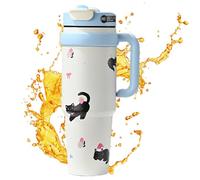 Bouteille d'eau, 1000 ml, gobelet anti-fuite avec anse - Design mignon Bouteille d'eau isolée sous vide, pour femmes et hommes, boissons chaudes, boissons froides, café, thé