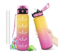 Bouteille d'eau 1L, Bouteille d'eau de Motivation avec Marqueur de Temps, Étanche et Réutilisable, Gourde avec Paille sans BPA, Bouteille Réutilisable pour l'école, Sport, Bureau, Yoga, Camping