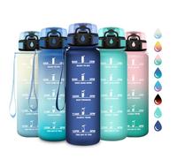 Bouteille d'eau 1L, Bouteille d'eau de Motivation avec Marqueur de Temps, Étanche et Réutilisable, Gourde avec Filtre sans BPA, Bouteille Réutilisable pour l'école, Sport, Bureau, Yoga, Camping