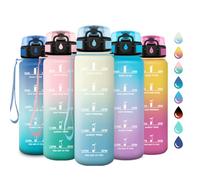 Bouteille d'eau 1L, Bouteille d'eau de Motivation avec Marqueur de Temps, Étanche et Réutilisable, Gourde avec Filtre sans BPA, Bouteille Réutilisable pour l'école, Sport, Bureau, Yoga, Camping