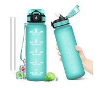 Bouteille d'eau 1L, Bouteille d'eau de Motivation avec Marqueur de Temps, Étanche et Réutilisable, Gourde avec Paille sans BPA, Bouteille Réutilisable pour l'école, Sport, Bureau, Yoga, Camping