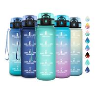 Bouteille d'eau 1L, Bouteille d'eau de Motivation avec Marqueur de Temps, Étanche et Réutilisable, Gourde avec Filtre sans BPA, Bouteille Réutilisable pour l'école, Sport, Bureau, Yoga, Camping