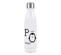Bouteille d'eau à double paroi en acier inoxydable avec lettre P pour pingouin Blanc 500 ml, Gourde