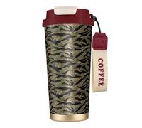 Bouteille d'eau à rayures de tigre avec couvercle à paille en acier inoxydable, large goulot isolé, anti-fuite, pour femme, rouge
