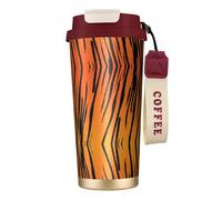 Bouteille d'eau à rayures tigre avec couvercle à paille en acier inoxydable à large goulot isotherme anti-fuite pour femme - Rouge