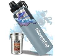 Bouteille d'eau alcaline en acier inoxydable avec filtre microporeux Bouteille d'eau alcaline avec bouchon sport 800 ml, pH 9+ (gris)