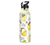 Bouteille d'eau anti-fuite et sans BPA pour enfants avec pailles, double paroi, isolation sous vide, pour vélo, course à pied, sport, voyage, gym - Jaune citron