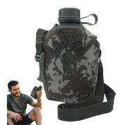 Bouteille d'eau armée, bouteille d'eau cantine, bouteille isotherme avec couvercle camouflage - Sport en plein air et en plein air, 1 l - Bouteilles de liquide de randonnée avec sangle, récipient