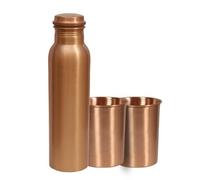 Bouteille d'eau ayurvédique en cuivre pour le sport, le fitness, le yoga, la maison, le bureau, l'hôtel et un cadeau (1 bouteille et 2 verres) (martelé)
