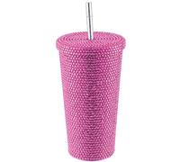 Bouteille D'eau Bling 500 Ml/17 Oz, Bouteille D'eau en Strass avec Couvercle, Paille et Brosse, Gobelet à Paillettes sans Pied, Tasse D'eau Froide Isolée en Acier Inoxydable pour Femme, Maman,(Rose)