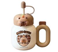 Bouteille d'eau Capybara pour l'école, Capybara Water Bottle 730 ml en acier inoxydable isolé avec couverture de poussière de paille et poignée portable tasse consommation pour les filles blanc