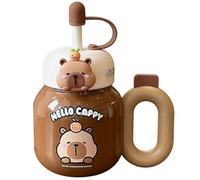 Bouteille d'eau Capybara pour l'école, Capybara Water Bottle 730ml en acier inoxydable isolé avec couverture de poussière de paille et poignée portable tasse consommation pour les filles