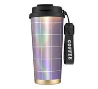 Bouteille d'eau carrée réfléchissante avec couvercle à paille en acier inoxydable à large goulot isotherme anti-fuite pour femme - Noir