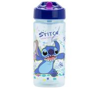Bouteille d'eau carrée réutilisable avec paille intégrée 510 ml, motif Stitch, Bleu