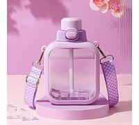 Bouteille d'eau carrée transparente de 700 ml - Jolie cantine de voyage portable avec sangle réglable - Violet