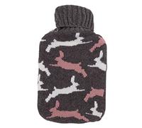 Bouteille d'eau chaude avec couvercle en tricot doux 2000 ml de grande capacité en caoutchouc de soulagement de la douleur isolée Sac à eau chaude pour la chaleur d'hiver de (Lapin noir)