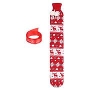 Bouteille d'eau chaude en caoutchouc souple, manchon tricoté, sac d'eau chaude pour réchauffer les épaules, le cou et la taille, rouge 2L (Biche)