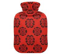 Bouteille d'eau chinoise avec housse souple Motif Happy Culture Rouge 1 l