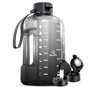 AQUAFIT Bouteille d'eau de 3,8 l avec marqueur de temps - paille et couvercle à bec - Bouteille d'eau sans BPA pour salle de sport avec paille - Pichet pour grand gallon (gris minuit, 3,7 l - 2