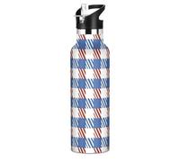 Bouteille d'eau de 591 ml avec couvercle à bec verseur anti-fuite, chaud et froid, à double paroi pour voyage, camping, sports à carreaux rouges et bleus du 4 juillet