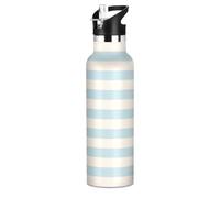 Bouteille d'eau de 591 ml avec poignée, à double paroi, isolée sous vide, pour garçons et filles - Beige et bleu à rayures fines - Sans BPA