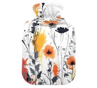 Bouteille d'eau de beauté aquarelle à fleurs d'oranger pour eau chaude avec housse souple, sac d'eau chaude de 1 L pour soulager les douleurs au cou et aux épaules