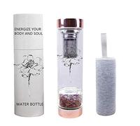 Bouteille d'eau de gemme infusée d'élixir de cristal avec infuseur de thé, passoire à thé de bouteille d'eau en cristal avec des cristaux amovibles pour le bien-être du chakra - 15 oz