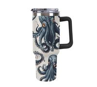 Bouteille d'eau de grande capacité 1180 ml - Motif pieuvre - Double paroi isotherme sous vide - Anti-fuite - Avec poignée et paille