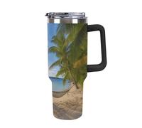 Bouteille d'eau de grande capacité 1180 ml pour voiture, motif paradis, plage, palmiers, bouteille d'eau isotherme à double paroi étanche avec poignée et paille