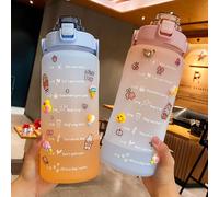 Bouteille D'eau De Grande Capacité 2l Avec Couvercle De Rebond, Rappel D'échelle De Temps, Tasse Givrée Avec Autocollants Mignons Pour Sports De Plein Air, Fitness