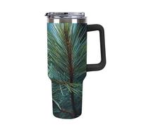 Bouteille d'eau de grande capacité de 1180 ml avec poignée et paille isolée sous vide à double paroi pour voiture - Motif pin vert