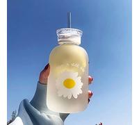 Bouteille d'eau de jus de lait de 480 ml avec graduation, 2 couvercles, tasse d'eau portable mate, bouteille d'herbe, gourde créative et pratique (une fleur)