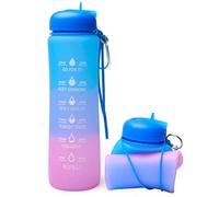 Bouteille d'eau de motivation avec marquages de temps - Bouteille d'eau pliable de 0,6 litre en silicone pour la gym et le sport - Bouteille de boisson pour la course à pied pour femmes