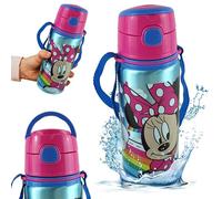 Bouteille d'eau de sport anti-fuite Minnie Mouse en aluminium avec ouverture automatique - Légère et étanche - Pour l'école, la crèche, le sport, le pique-nique - Pour enfants - 600 ml - 21,5 cm