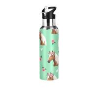 Bouteille d'eau de sport en acier inoxydable avec motif de chevaux et couronnes de fleurs, 946 ml, sans BPA, isotherme, étanche