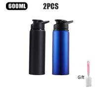 Bouteille D'eau De Sport En Acier Inoxydable De Grande Capacité De 600ml,Pour Camping En Plein Air,Cyclisme,Mon Bouteille De Voyage Anti-Fuite Pour Vélo - Type Blue And Black 2pcs-600ml