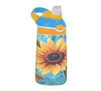 Bouteille d'eau de sport en Tritan avec paille - Anti-fuite - Jaune tournesol - Pour vélo, course à pied, sport, voyage, gym - Termos para agua Fria para ni?os
