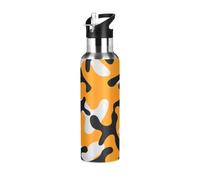 Bouteille d'eau de sport isotherme en acier inoxydable sans BPA avec paille pour salle de sport, voyage, école, camouflage orange 946 ml