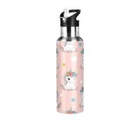 Bouteille d'eau de sport isotherme sans BPA de 946 ml pour salle de sport, extérieur, voyage, école, licornes mignonnes et couronnes florales