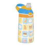 Bouteille d'eau de sport légère avec poignée et couvercle Motif à carreaux d'ours jaunes et bleus Pour eau, lait, jus, école, camping, sport botellas para agua