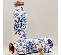 Bouteille d'eau de voyage en cuivre 100 % pur - Sans joint - Anti-fuite - Avantages ayurvédiques pour la santé - Bouteille élégante en cuivre de 900 ml (design 13)