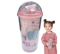 Bouteille d'eau dinosaure pour - 450 ml Tasse à paille étanche | Bouteille d'eau double couche à paillettes AS Design tasse pour la santé et la sécurité des étudiants