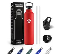 Bouteille d'eau en Acier Inoxydable 1L, Gourde Inox avec en Paille, sans BPA, Anti Fuite et Réutilisable, pour Camping, Voyage, Bureau