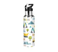 Bouteille d'eau en acier inoxydable avec motif de véhicules de construction de dessin animé, 946,2 g, sans BPA, isotherme, étanche, pour le sport