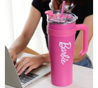 Bouteille d'eau en acier inoxydable de grande capacité de 1600 ml de la collection Barbie Miniso avec paille, couvercle verrouillable anti-fuite, mug de voyage avec poignée, cadeau idéal pour les femm