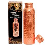 Bouteille d'eau en cuivre martelé massif 100 % fabriquée à la main - Bouteille ayurvédique en cuivre ayurvédique pour homme et femme | Design à large ouverture | Couvercle robuste et anti-fuite de