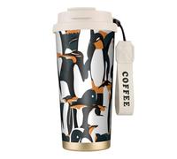 Bouteille d'eau en forme de pingouin mignon avec couvercle à paille en acier inoxydable à large goulot isolé anti-fuite pour femme Blanc